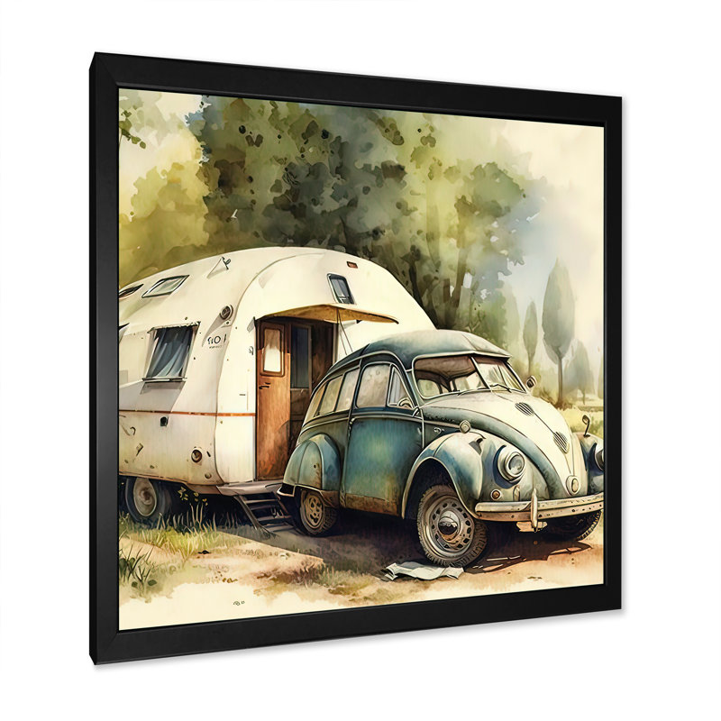 Décoration de camping rétro - peinture sur toile, Impression noire sur toile encadrée, H 16 po x l 16 po x P 1 po