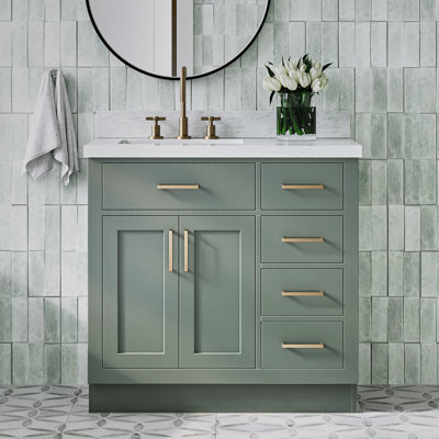 Tidworth 36'' Solid Wood Single Bathroom Vanity with 1.5'' Carrara Marble Top