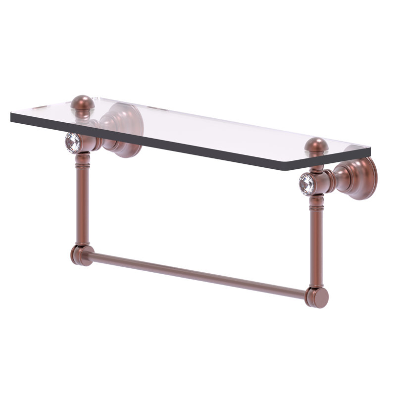 Freyja Glass Bracket Shelf with Towel Bar, 5.54" H x 22" W x 7" D, Antique Copper