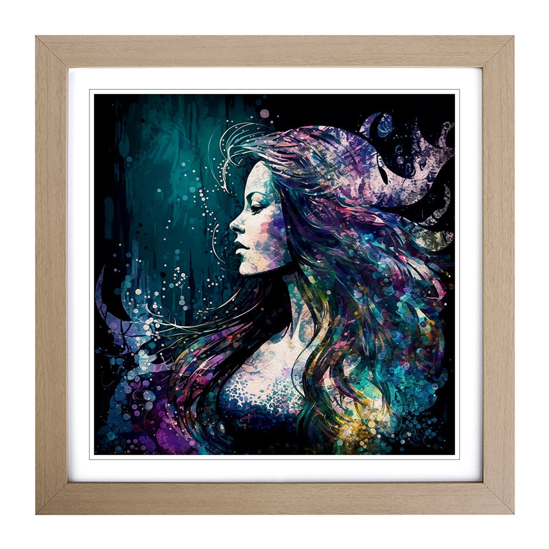 Mermaid Abstract Art - Framed Print, Oak