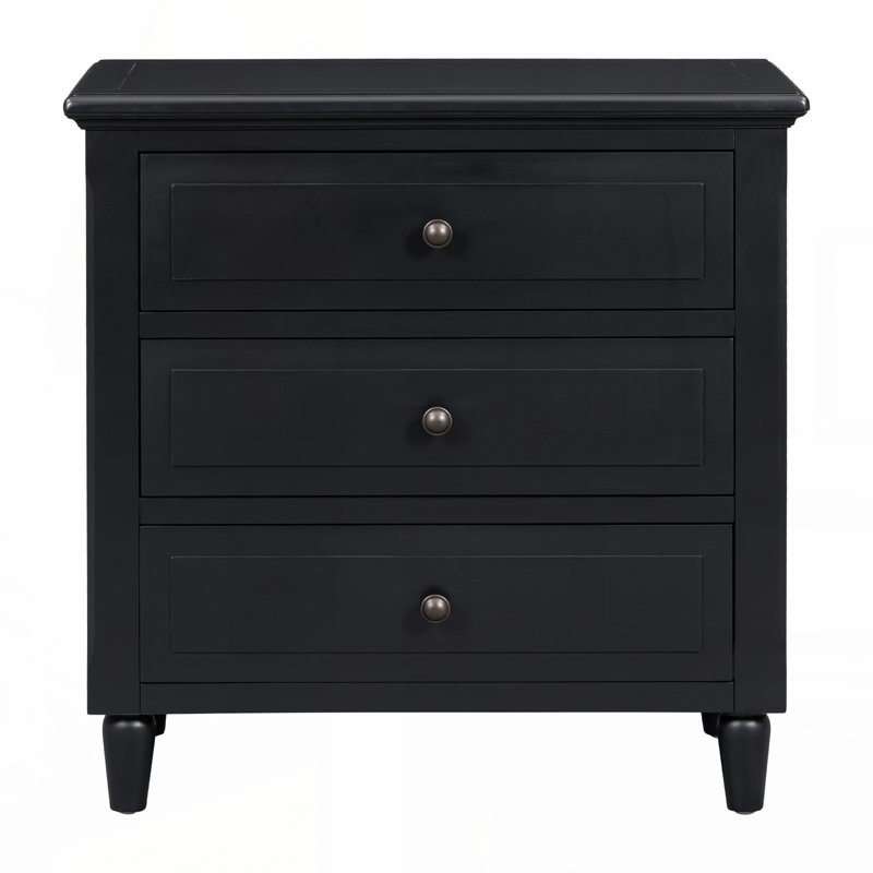 U_STYLE Table de chevet peinte de 28 po avec 3 tiroirs et rails coulissants, armoire de chevet simple avec poignée en métal, table d'appoint minimaliste avec pieds en caoutchouc pour canapé de chambre à coucher