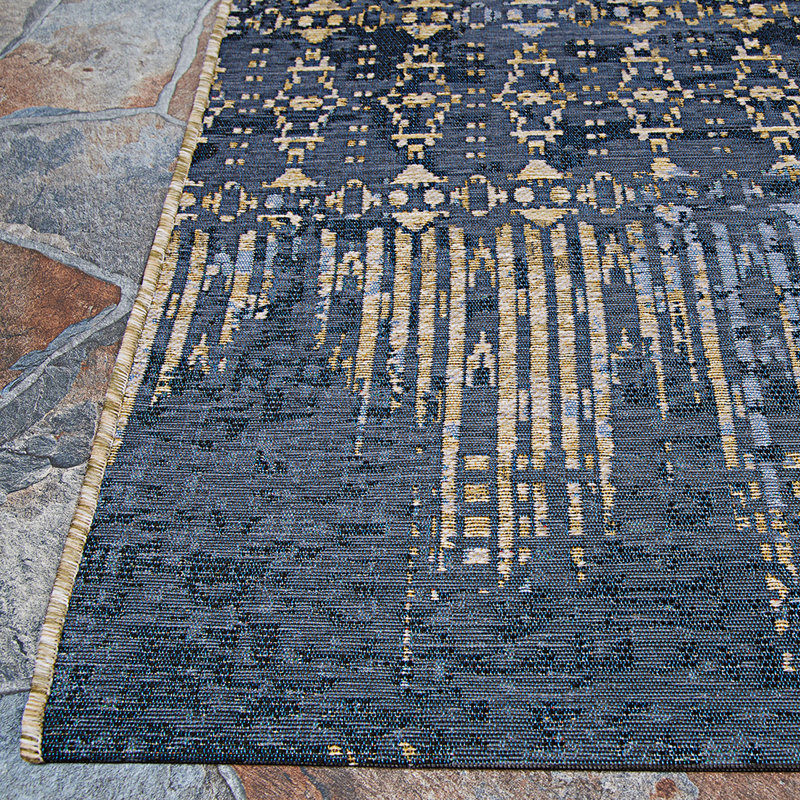 Tapis intérieur bleu indigo abstrait Hause, Rectangle 2 pi 3 po x 3 pi 11 po