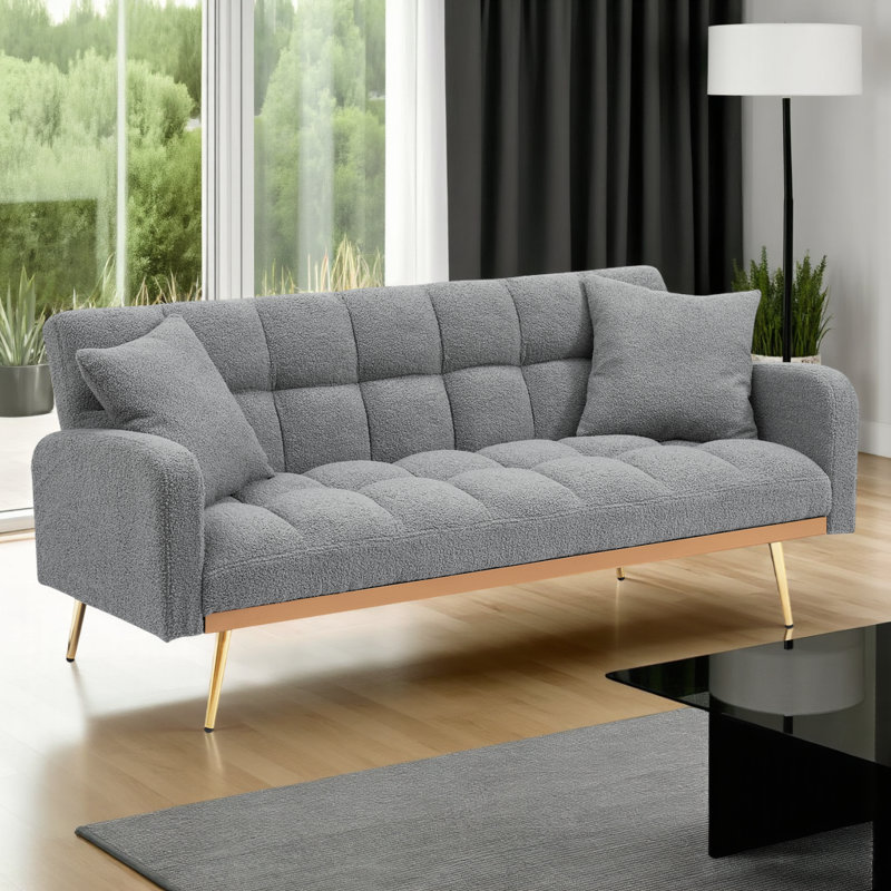 Canapé-lit convertible 69 po - Canapé 3 places ajustable en tissu Teddy pour petits espaces, Gris