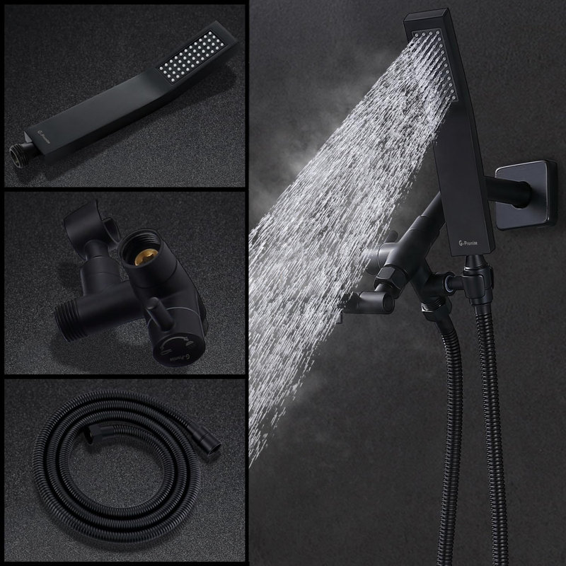 8-Inch Dual Stainless Steel Shower System With Rain Overhead And Handheld Showerheads, Adjustable Extension Arm, 3-Way Diverter (Matte Black)