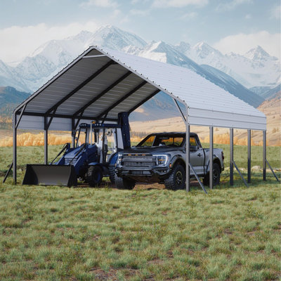 Abri d'auto en métal 20 pi x 20 pi pour 2 voitures, abri extérieur robuste en acier avec toit haut, rangement toutes saisons pour camions, bateaux et tracteurs