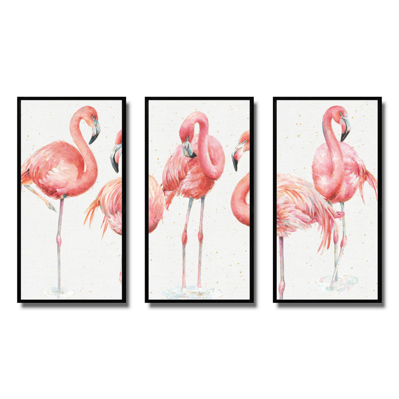 Gracieusement rose Shabby Flamingo - ensemble d'art mural encadré sur toile Shabby Elegance, par 3, H 32 po x l 48 po