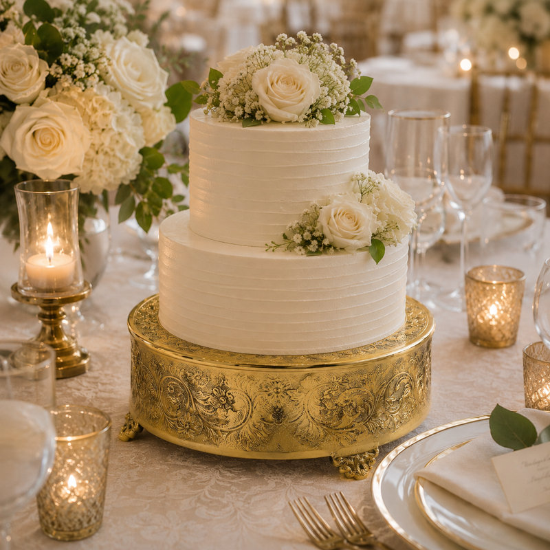 Cake Plateau,  Gold Plated, 14" diameter