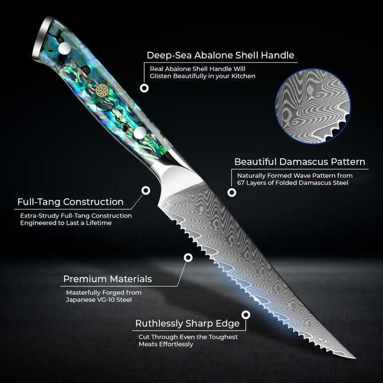 Steak Knife Set Damascus Pattern Stainless Steel Serrated Knife