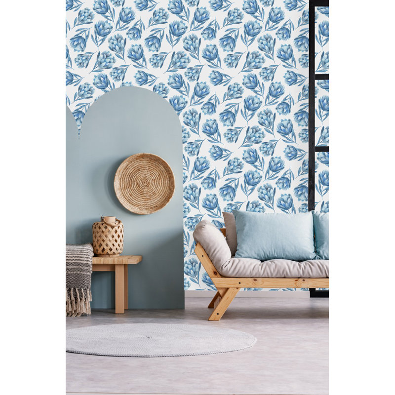 Panneau de papier peint bleu L 10,4 po x l 25 po Protea