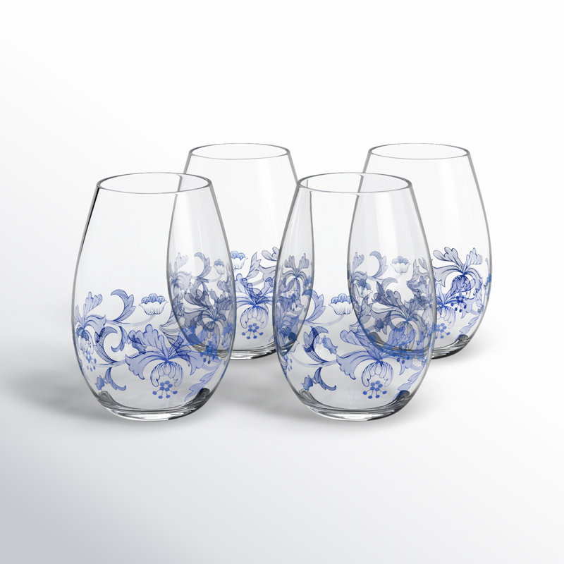 Spode Blue Italian 19 oz Stemless Wine Glass Set