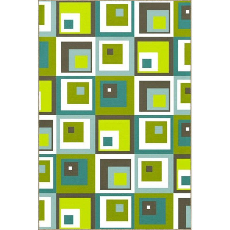 Tapis décoratif moderne à motif géométrique carré vert à motif géométrique, Rectangle 2 pi 4 po x 4 pi