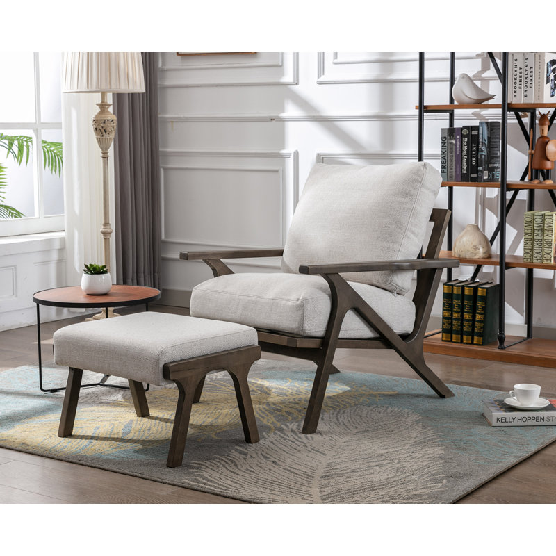 Juntier 25" W Linen Armchair and Ottoman, Cream
