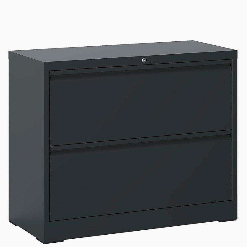 Lateral Metal File Cabinet 2 Drawer, Filing Cabinet with Lock, Black