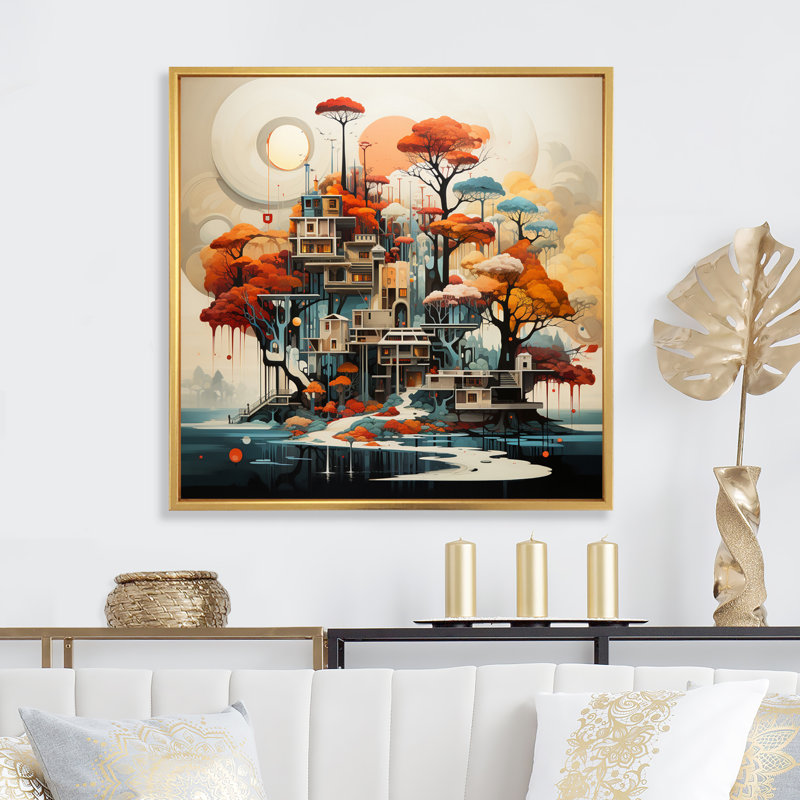 Colourful Mid Century Midcentury Dreams - Mid-Century Canvas Prints, Cadre flottant doré, H 36 po x l 36 po x P 1,5 po