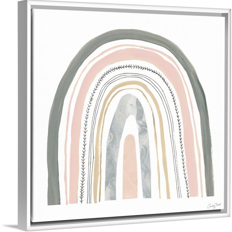 Reproduction d’art sur toile, "Boho Rainbow II" par Courtney Prahl, Cadre flottant blanc, H 38 po x l 38 po x P 1,75 po