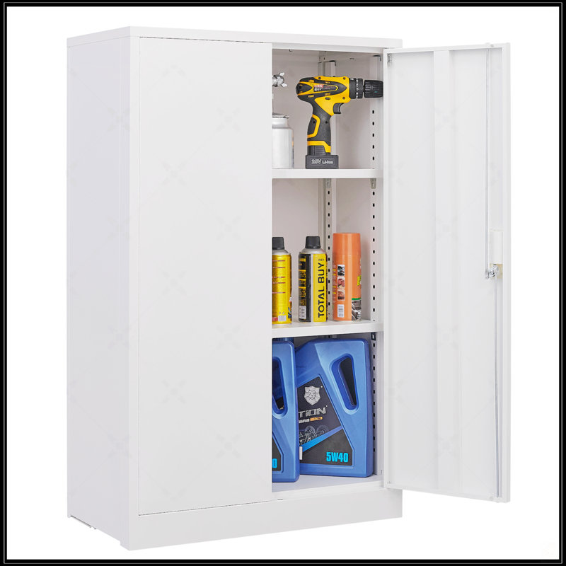 Armoire de rangement en métal avec portes verrouillables et tablette réglable, Blanc