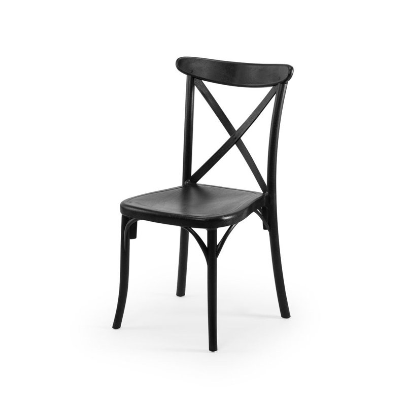 Loewen Stackable Outdoor Patio Dining Side Chair with Cushion, Black