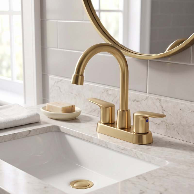2-handle Bathroom Faucet with Drain Assembly, Gold