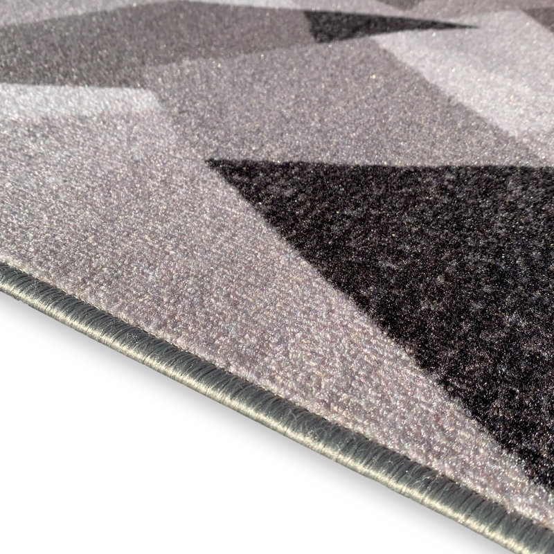 Tapis gris à motif géométrique Huw, Tapis de couloir 2 pi 2 po x 42 pi