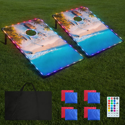 Led Cornhole Board Set, 4'x2'/3'x2' Regulation Size Cornhole Boards Games Set, Corn Holes Outdoor Game, Corn Hole Game Set W/ 2 Boards, 8 Beans Bags
