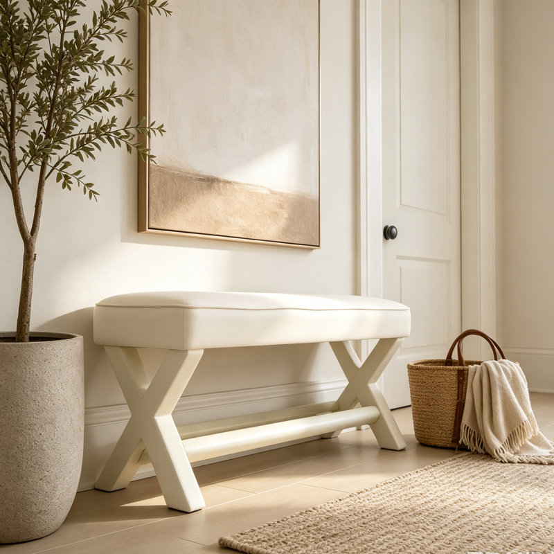 Banc revêtu de velours, Beige