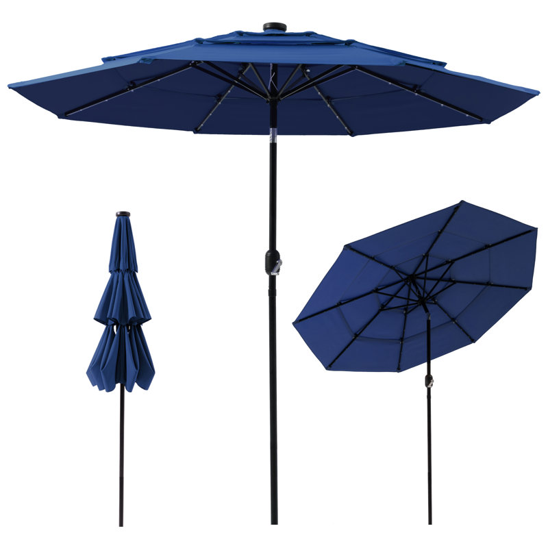 Parasol de marché 11 pi, H 96,5 po x l 108 po x P 108 po, Bleu