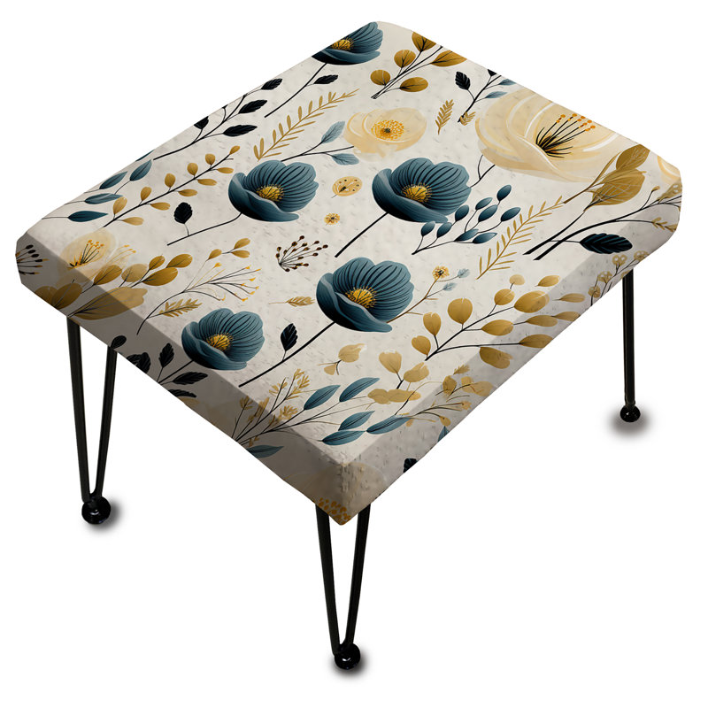 Repose-pieds rectangulaire moderne floral bleu et jaune