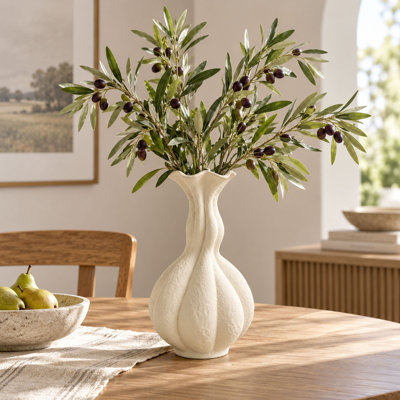 10'' Warm White Ceramic Vase, Narrow Neck for Modern Farmhouse Decor