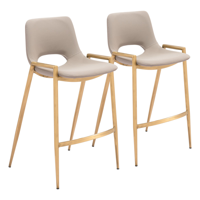 Desi Black Upholstered Counter Stool, Counter Stool (25.6" Seat Height), Gold, Beige/Gold
