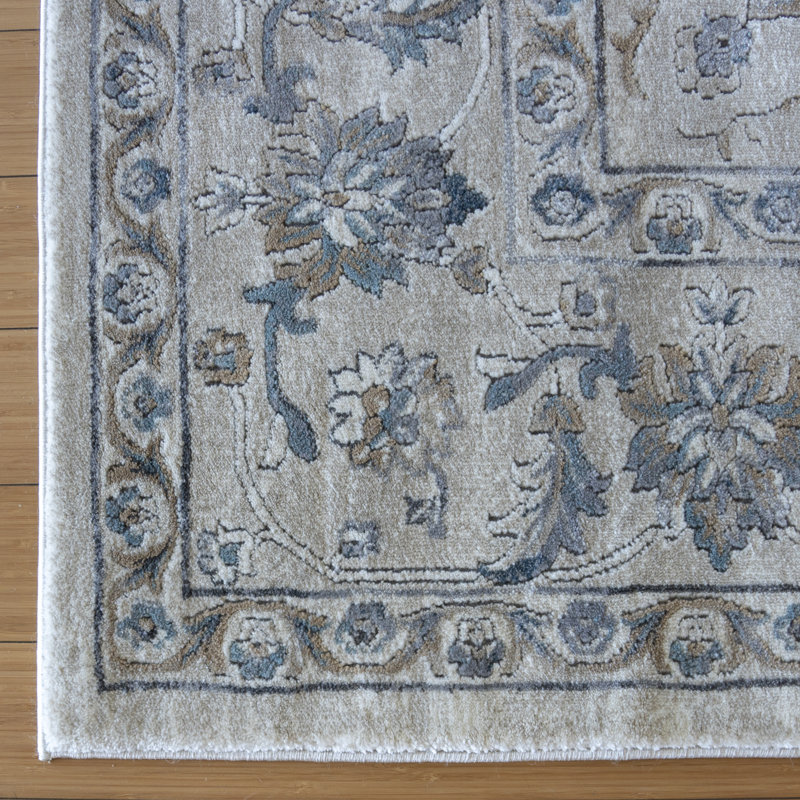 Beryl Lamar Traditional Oriental Ivory/Beige/Gray Floral Wide Border Area Rug, Rectangle 5'3" x 7'5"