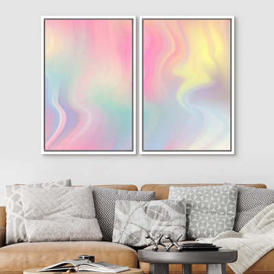 «Colorful Brushstrokes Signature», reproduction d'art sur toile encadrée, ensemble de teintes arc-en-ciel, collage, formes abstraites, illustrations décoratives minimalistes, rétro, rétro, rétro pour le salon, la chambre à coucher et le bureau