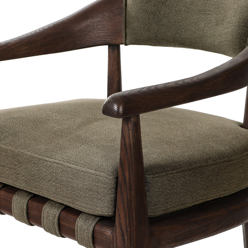 Dane Upholstered Bar Stool with Solid Wood Frame, Broadway Olive Linen
