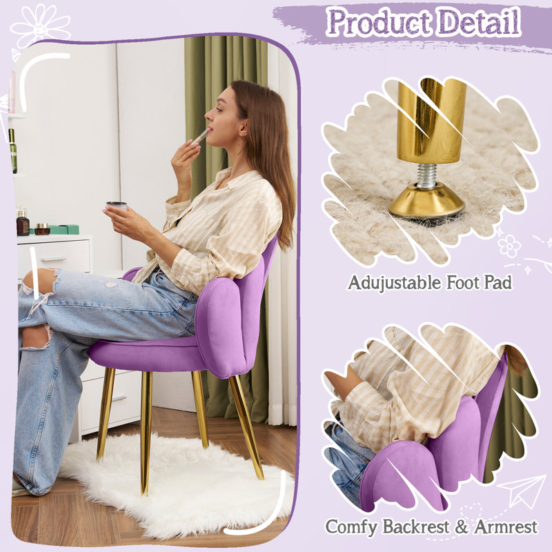 Fauteuil d'appoint en velours capitonné gris 26 po avec coussins 26 po, Velours mauve
