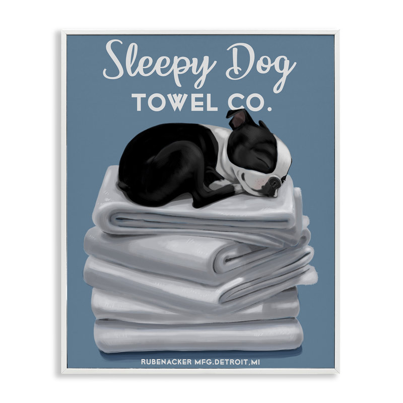 «Sleepy Dog Towel Co.», adorable Boston Terrier, salle de bain sur toile tendue, impression, H 30 po x l 24 po