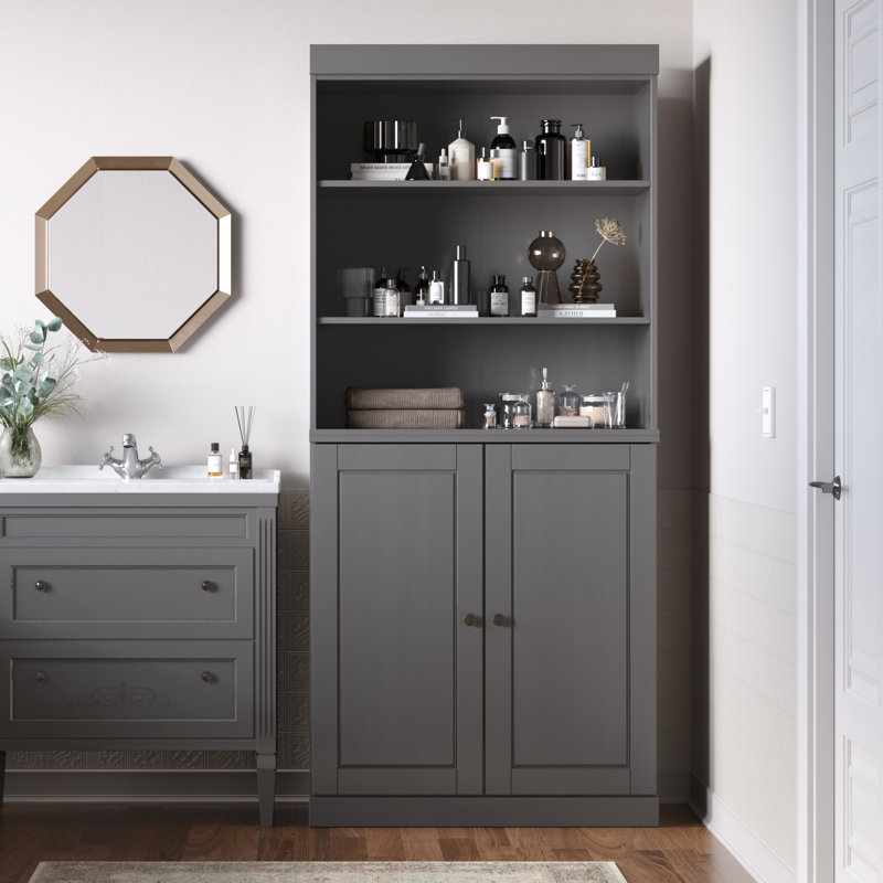 Palace Imports 100% Solid Wood Bathroom Storage Cabinet, Raised Panel Doors, Adjustable Shelves, 32" Wide, 71.5" Tall, Gray