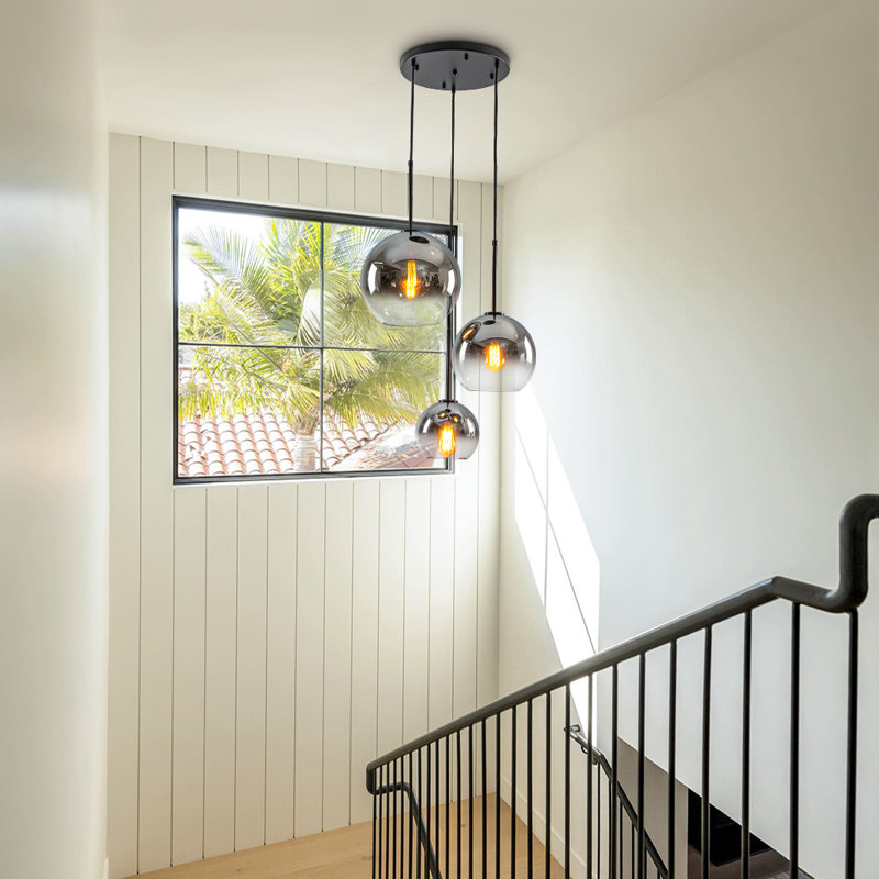 Luminaire suspendu sphérique en verre à 3 lumières, Noir dégradé