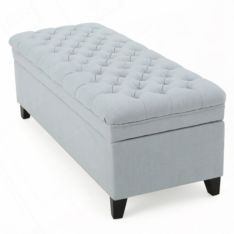 Upholstered Bench With Storage Space, Sky Blue