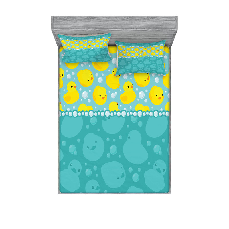 Drap-housse et coussin décoratif en caoutchouc Ambesonne, bleu sarcelle, Ensemble de draps pour très grand lit californien