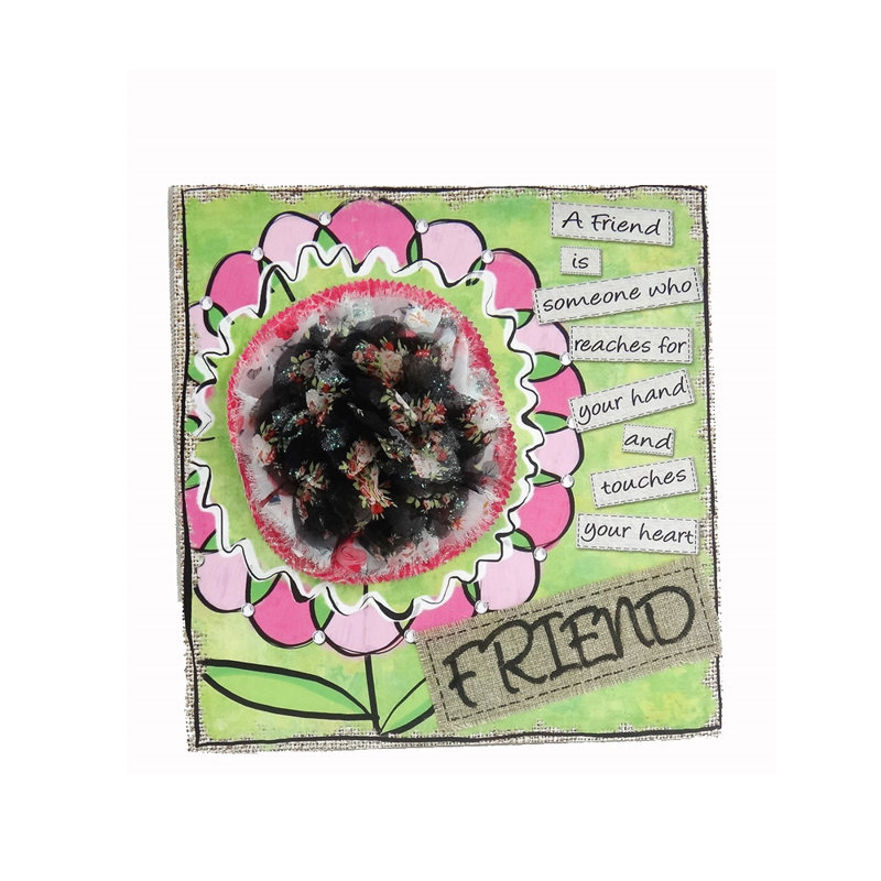 Décoration murale plaque en bois et toile friend