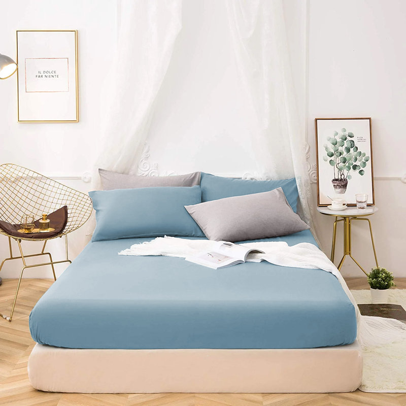Sherlynn Cotton Blend Jersey Fitted Sheet - Ultrasoft, Perfect Fit, Breathable and Durable, Washed Blue, King (5')