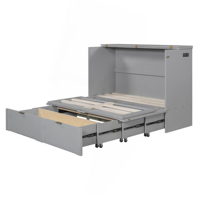Full Size Murphy Bed  With Drawer And A Set Of Sockets & USB Ports, Pulley Structure Design