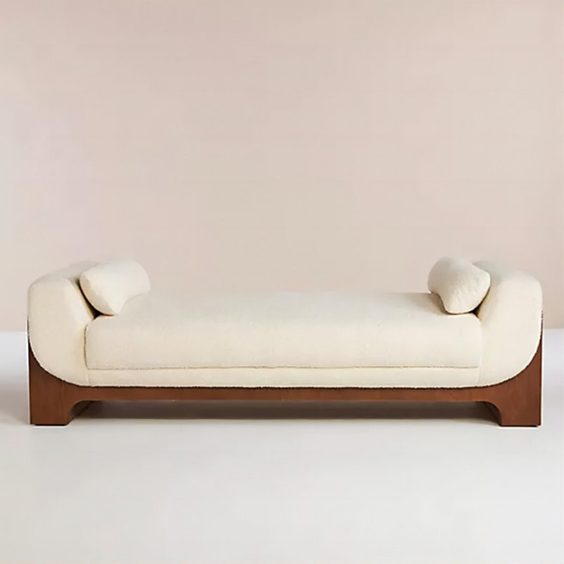 Banc rembourré blanc, H 16,54 po x l 70,87 po x P 19,69 po