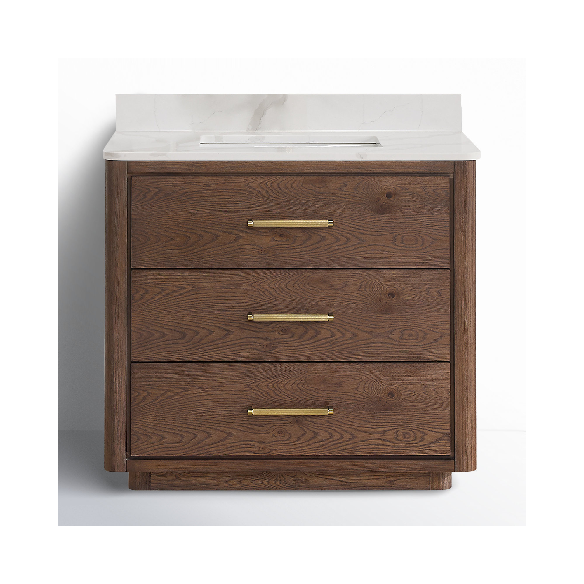 Porto 36'' Single Bathroom Vanity, Gold, Dark Brown Oak