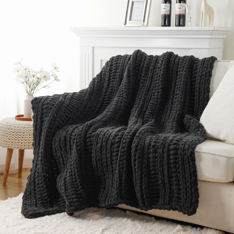 Large jeté en corde de 50 po x 60 po, Gris anthracite