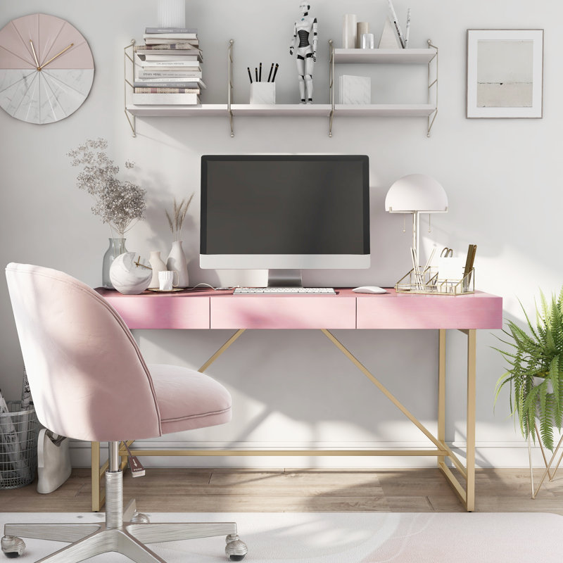 Rania Metal Base Writing Desk, Antique Pink