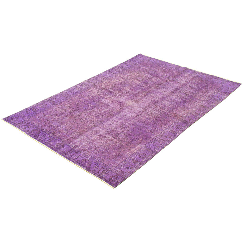 Tapis décoratif mauve en laine noué à la main de conception unique 5 pi 2 po x 8 pi 4 po Dequaveon
