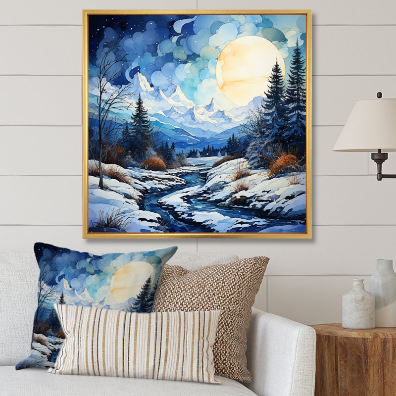 Winter Snowy Peaks VII - Paysages, décoration murale, H 30 po x l 30 po x P 1 po, Cadre flottant doré