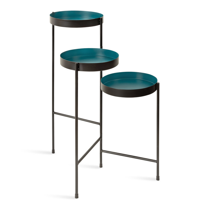 Support pour plantes rond à plusieurs niveaux Lofgren, Sarcelle / Noir, H 30 po x L 10 po x P 10 po