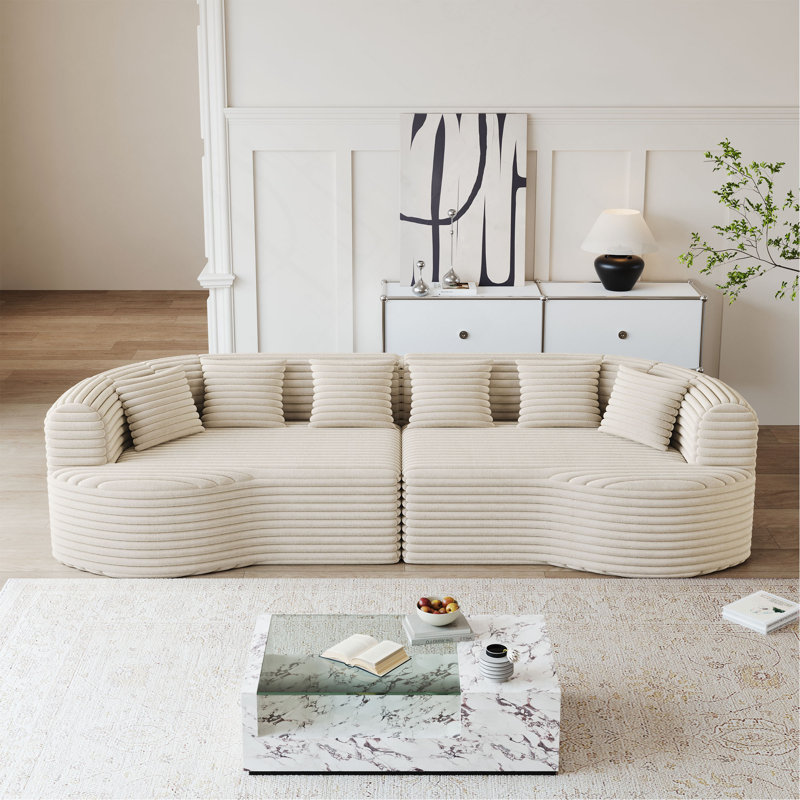 Canapé modulaire incurvé surdimensionné, 106,3 pouces, canapé moderne sans os avec 6 coussins en velours côtelé luxueux avec siège profond