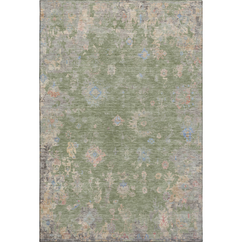 Premium Machine Washable Mayfield AMF2302 Global Rug, Aloe, 5' x 7'6"